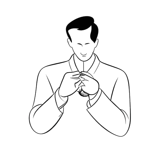 Line art drawing of a man representing Jon Bellion holding a wedding ring, on a white background