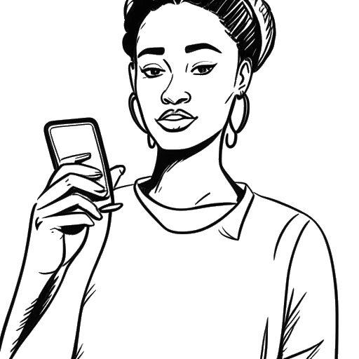 Strichzeichnung von Aljosha Muttardi, der ein Smartphone hält, was seinen wirkungsvollen Aktivismus symbolisiert. Sein Ausdruck zeigt Intensität und Entschlossenheit. Die Zeichnung ist vor einem weißen Hintergrund platziert.
