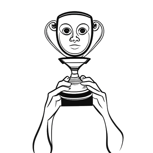 Strichzeichnung einer Person, die Aljosha Muttardi darstellt, die einen Pokal hält, mit einem Augensymbol im Hintergrund, und damit den speziellen Grimme-Preis für Queer Eye Germany symbolisiert.