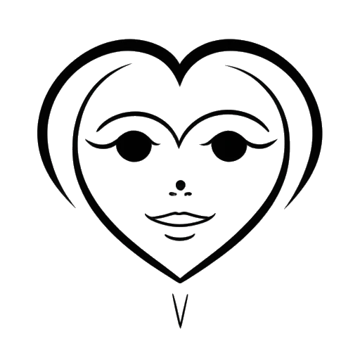 Strichzeichnung einer Person, die Aljosha Muttardi darstellt, die ein Augensymbol trägt und ein Herz hält und damit ihre Rolle bei Queer Eye Germany und ihren Fokus auf Gesundheit und Wohlbefinden symbolisiert.