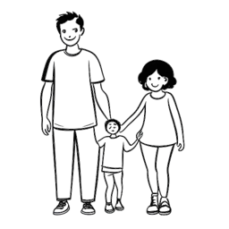 Line art drawing of a man, representing Pietro Lombardi, depicted in a family context with a woman and his child