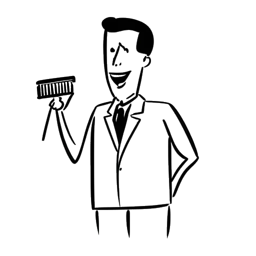 Line art drawing of a man, representing Pietro Lombardi, holding a microphone and a card with the word 'success' on it, symbolizing his belief that success should not be defined by material wealth or public status, but by staying true to oneself