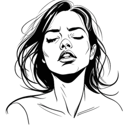 Line art drawing of a woman, embodying Kaia Gerber, in a dramatic scene, displaying intense emotions.