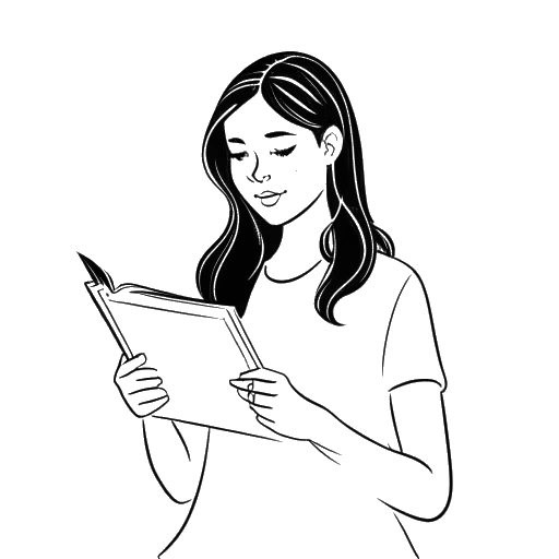 Line art drawing of Kaia running a virtual book club on Instagram