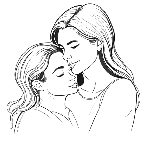Line art drawing of Kaia and her mother, Cindy Crawford
