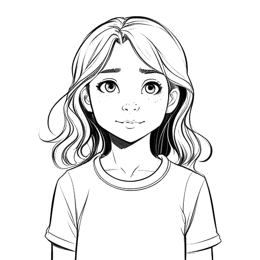 Line art drawing of Kaia as a mature child