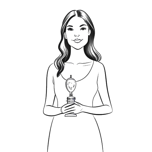Line art drawing of Kaia holding the Model of the Year award