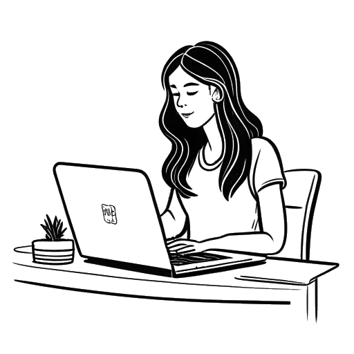 Line art drawing of Kaia taking online classes at Malibu High School