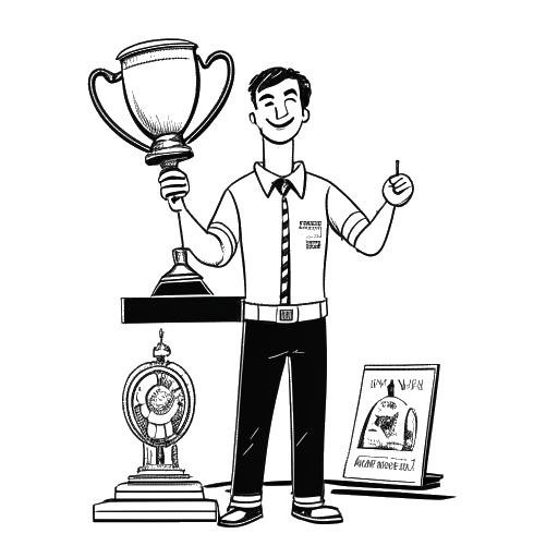 Line art drawing of John Summit holding a trophy, representing his success with 'Deep End'