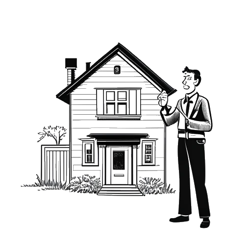 Line art drawing of John Summit in front of his new home in Miami, Florida