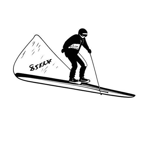 Dibujo lineal de John Summit esquiando, con su nombre artístico y sello 'Experts Only' al fondo