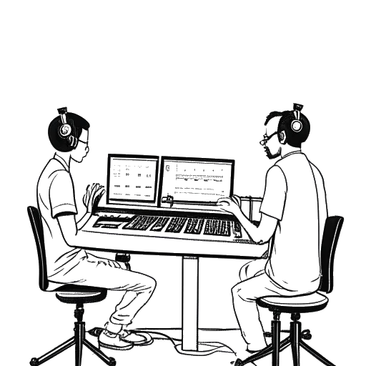 Line art drawing of John Summit collaborating with Sofi Tukker on their single 'Sun Came Up'