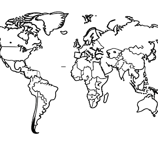 Lijnkunsttekening van John Summit op een wereldkaart, waarbij de landen worden gemarkeerd waar hij heeft opgetreden