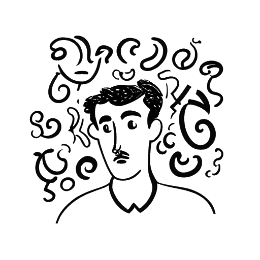 Line art drawing of a man representing Brandon Lee, surrounded by question marks