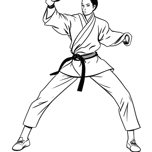 Strichzeichnung eines Mannes, der Brandon Lee repräsentiert, der schnell Kampfkunstbewegungen ausführt