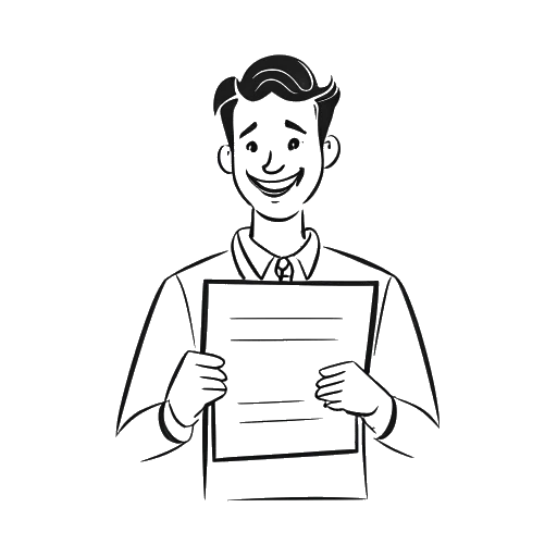 Line art drawing of a man representing Brandon Lee, holding a certificate