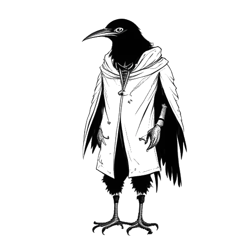 Line art drawing of a man representing Brandon Lee, wearing a crow costume
