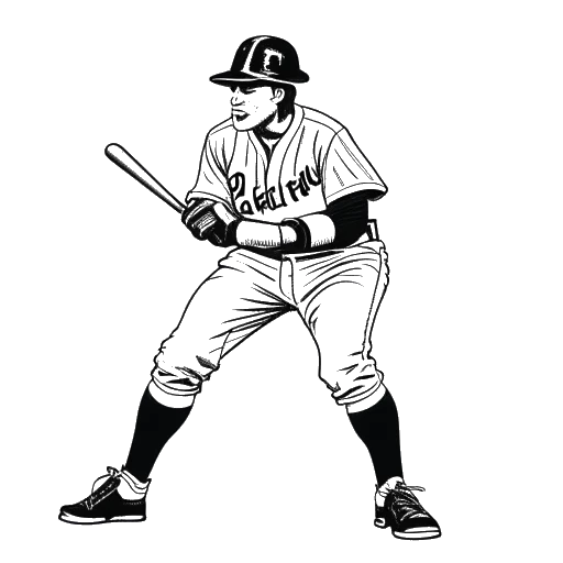 Strichzeichnung eines Mannes, der Amar darstellt, der Baseball spielt, trägt ein Elmshorn Alligators Trikot