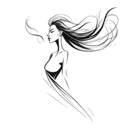 Dibujo de arte lineal de una mujer, representando a Sssniperwolf, de pie alta y fuerte contra vientos fuertes, simbolizando la resiliencia, todo en un fondo blanco.