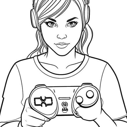 Line art drawing of a woman holding a video game controller, with a Call of Duty game logo in the background, representing Sssniperwolf's initial fame.