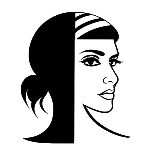 Line art drawing of three overlapping flags, Iraqi, Greek, and Turkish, with a woman's face representing Sssniperwolf in the center.