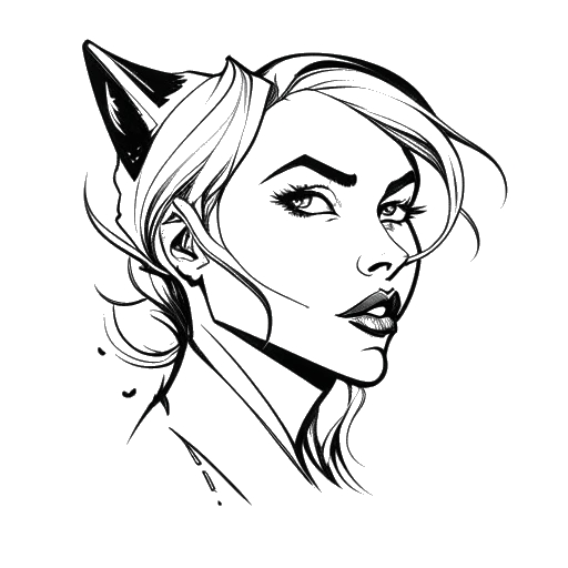 Line art drawing of a woman's face with a wolf logo, representing Sssniperwolf and her connection to Metal Gear Solid.