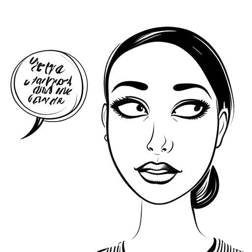 Dibujo de arte lineal del rostro de una mujer con dos globos de diálogo, uno con texto en inglés y el otro con texto en árabe, representando las habilidades multilingües de Sssniperwolf.