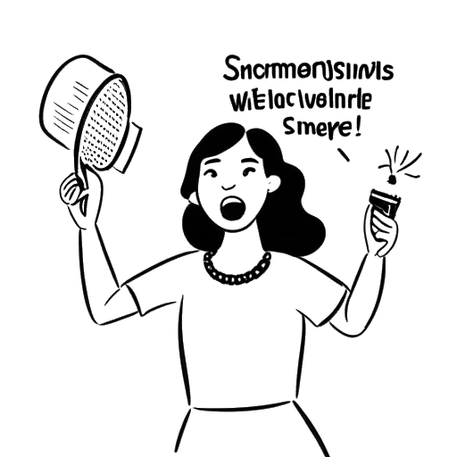 Line art drawing of KallMeKris holding a megaphone and surrounded by speech bubbles with the words 'awareness', 'support', and 'mental health'.
