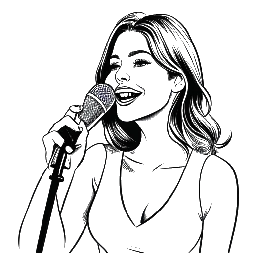 Dessin au trait d'une femme tenant un micro, représentant KallMeKris, avec les logos des Juno Awards et de Nickelback affichés en arrière-plan
