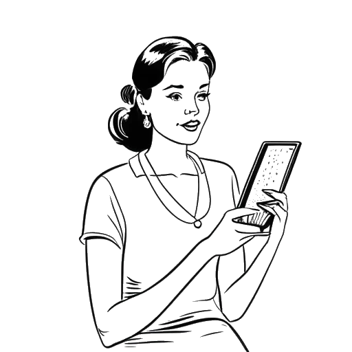 Dibujo de arte lineal de una mujer sosteniendo un control remoto de TV y un guion de película, representando a KallMeKris