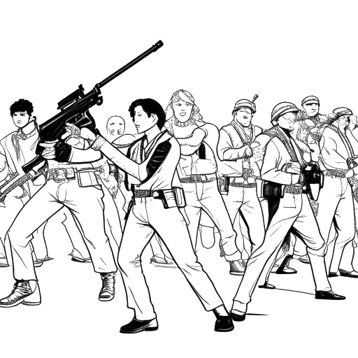 Disegno in line art di QtCindrella con armi puntate con laser su di lei durante uno swat, su sfondo bianco.
