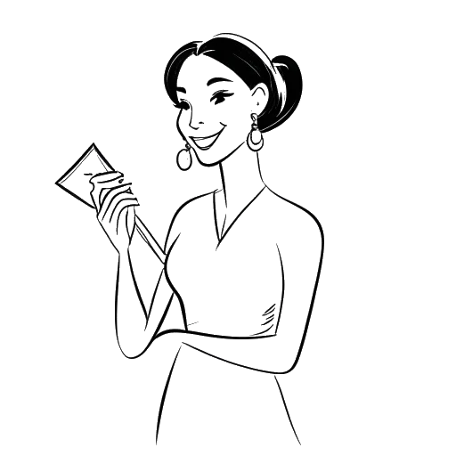 Dibujo de arte lineal de una mujer, representando a QTCinderella, sosteniendo un cheque.