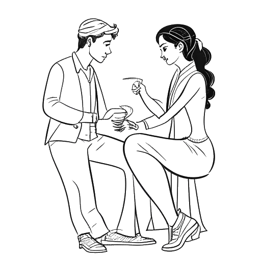 Strichzeichnung eines Mannes und einer Frau, die Ludwig Ahgren und QTCinderella darstellen, die an einem Projekt zusammenarbeiten.