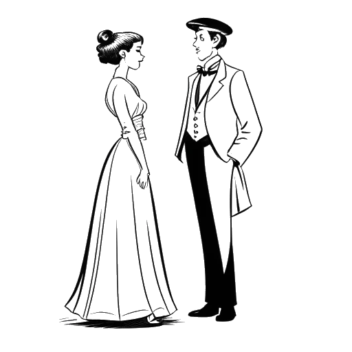 Desenho de arte de linha de um homem e uma mulher, representando Ludwig Ahgren e QTCinderella.