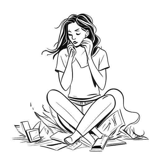 Line art drawing of a young woman, representing QTCinderella, overcoming obstacles.