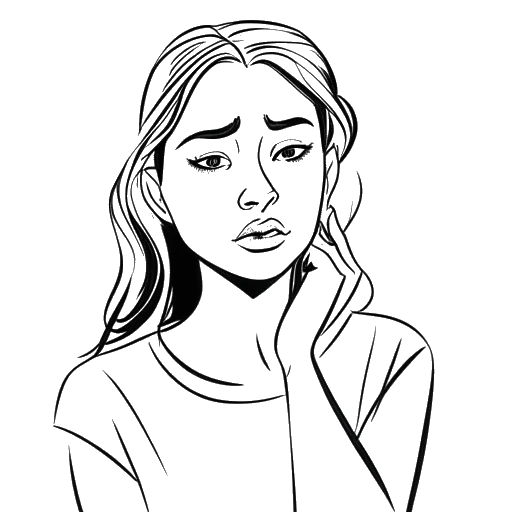 Line art drawing of a woman, representing QTCinderella, looking worried.