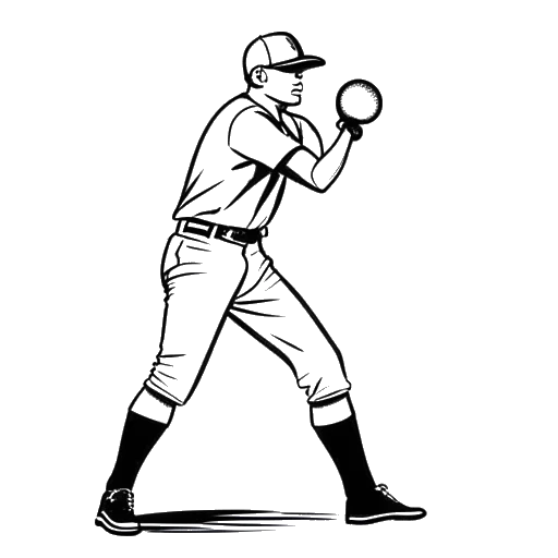 Dibujo de arte lineal de Will Ferrell fingiendo ser un lanzador en un juego de béisbol