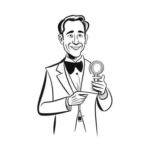 Line art drawing of Will Ferrell accepting a Tony Award nomination certificate