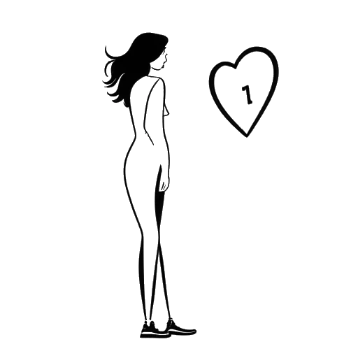 Lijntekening van een vrouw die Megnutt02 voorstelt, staand naast een groot getal '12.2M' en een hartsymbool
