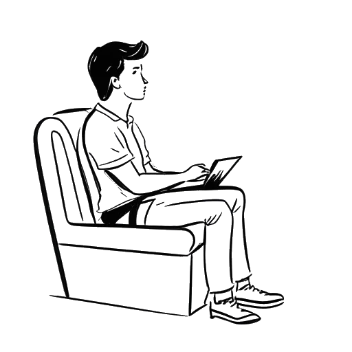 Line art drawing of a young man, representing Bryce Hall, sitting in a movie theater, watching the film 'He's All That'.