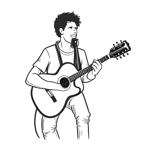 Lijnkunsttekening van een man die Boyinaband vertegenwoordigt, een gitaar en een microfoon vasthoudend, met een YouTube-logo en het nummer 2007 op de achtergrond.