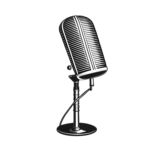 Line art drawing of a classic microphone and a TV camera, indicating the early journalism career of a person parallel to Alice Hasters at Tagesschau and Rundfunk Berlin-Brandenburg.