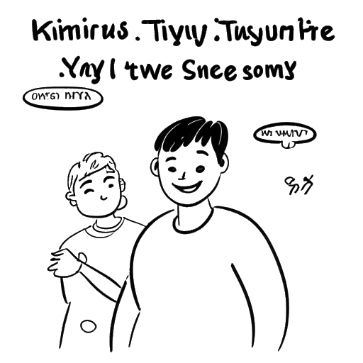 Dibujo de arte lineal de una persona revelando su orientación sexual a su familia, representando la historia de salida de Kris Tyson