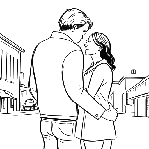 Strichzeichnung eines Mannes und einer Frau, die Trymacs und seine Freundin Celina Marie repräsentieren und friedlich ihr privates Leben in einer lebhaften Stadt genießen.