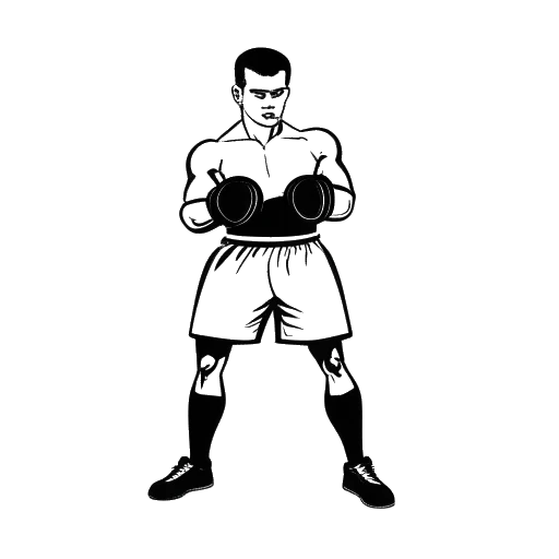 Strichzeichnung eines Mannes, der Trymacs darstellt, trägt Boxhandschuhe in einem Boxring