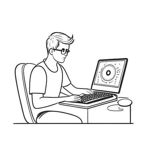 Strichzeichnung eines Mannes, der Ron Bielecki darstellt, der an einem Computer sitzt, im Hintergrund ein YouTube-Logo und ein Casinochip