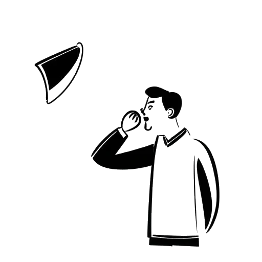 Dibujo en arte lineal de un hombre de baja estatura, representando a Bushwick Bill, sosteniendo un megáfono.