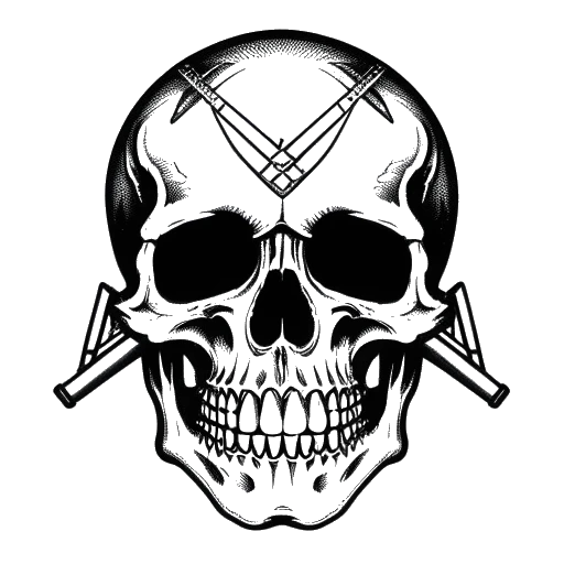 Lijntekening van een albumhoes met een schedel en gekruiste botten, die het album 'Grip It! On That Other Level' van de Geto Boys vertegenwoordigt.