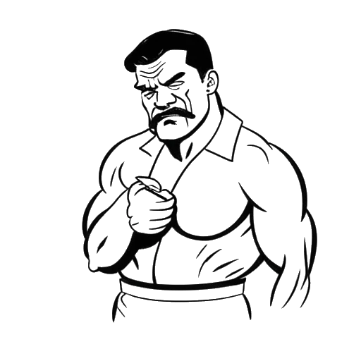 Dibujo de arte lineal de un hombre, representando a Cody Rhodes, sosteniendo un cigarro y vistiendo un traje de luchador.