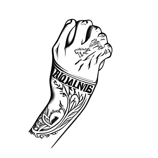 Line art drawing of a man's arm, representing Cody Rhodes, with a tattoo that reads 'Nightmare Family'